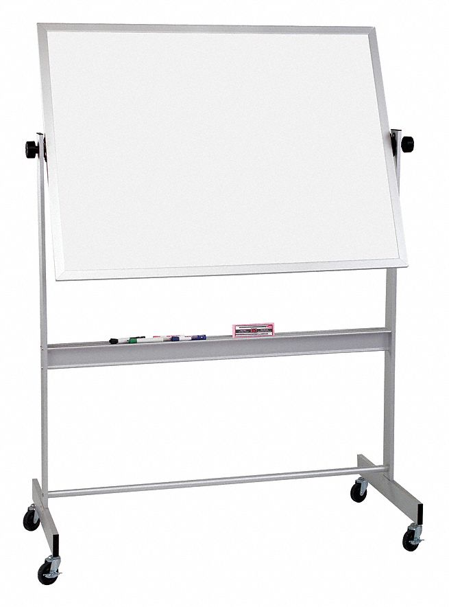 MooreCo Gloss-Finish Porcelain Dry Erase Board, Mobile/Casters, 48