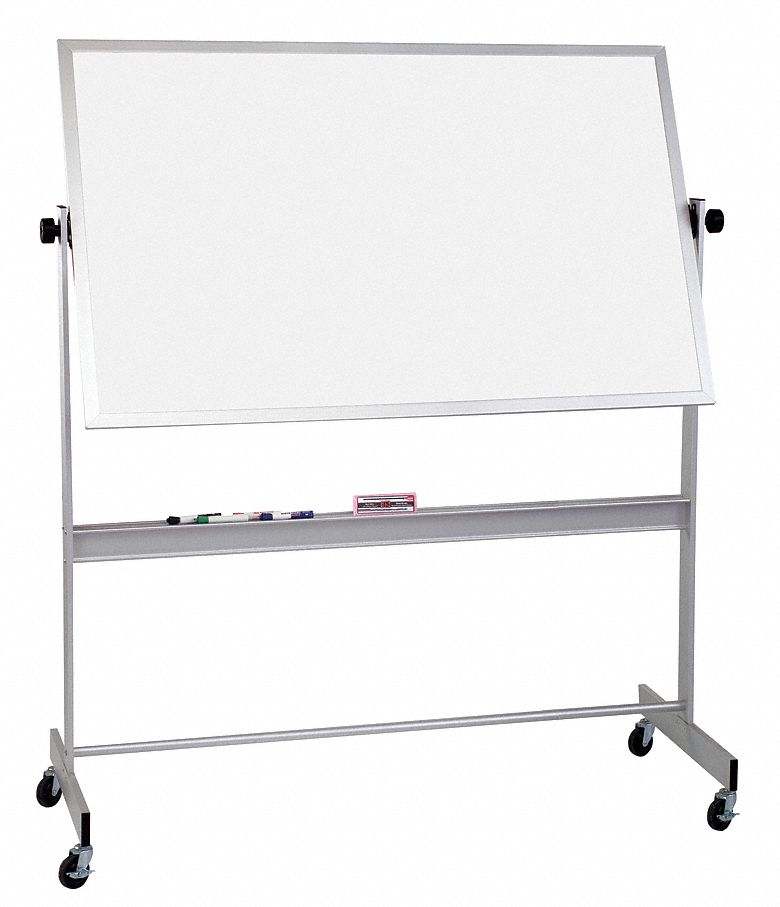 MooreCo Gloss-Finish Porcelain Dry Erase Board, Mobile/Casters, 48 inH x 72 inW, White - 668AG-DD