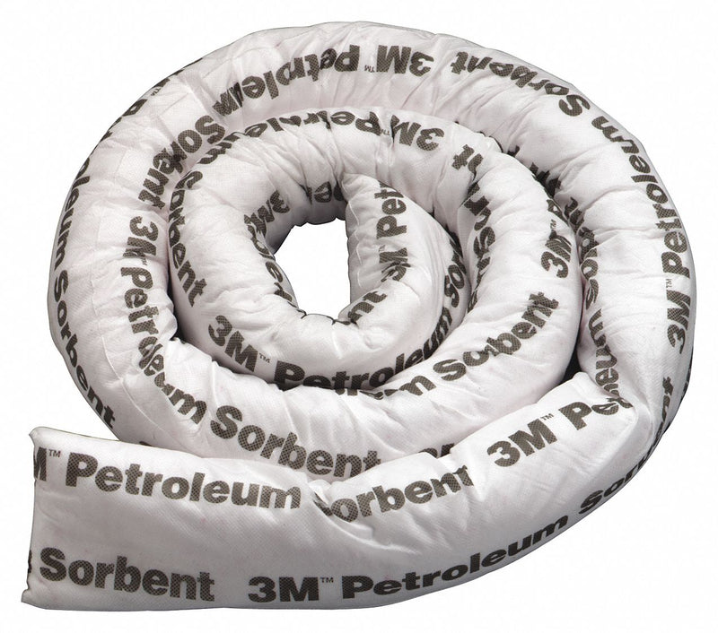 3M Absorbent Boom, Oil-Based Liquids, 12 gal, 8 ft, Polyester, Polypropylene - T-8