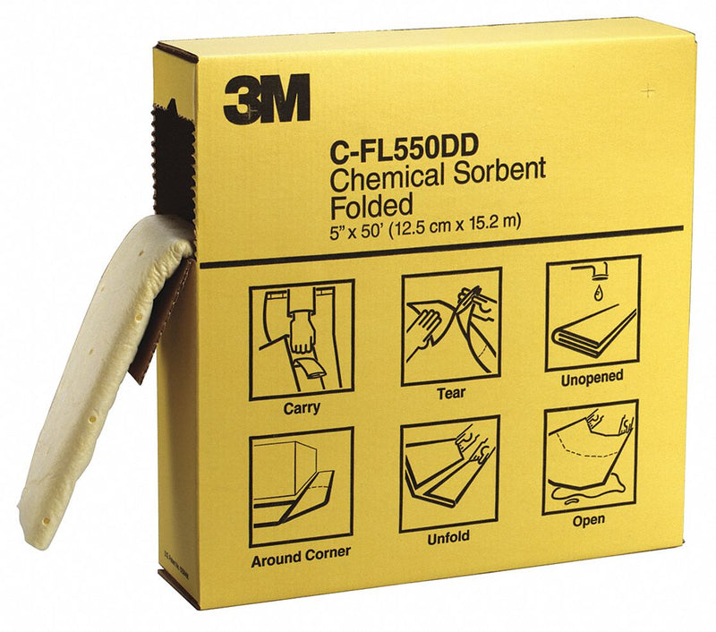 3M 50 ft Absorbent Roll, Fluids Absorbed: Universal, Heavy, 10.5 gal, 1 EA - C-FL550DD/P-F2001