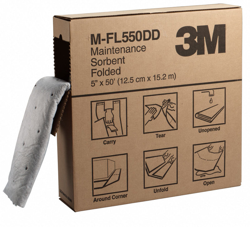 3M 50 ft Absorbent Roll, Fluids Absorbed: Universal, Heavy, 10.5 gal, 1 EA - M-FL550DD/M-F2001