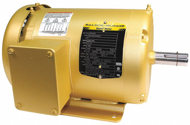 Baldor 1 HP, General Purpose Motor, 3-Phase, 1760 Nameplate RPM, 208-230/460 Voltage, 143T Frame - EM3546T