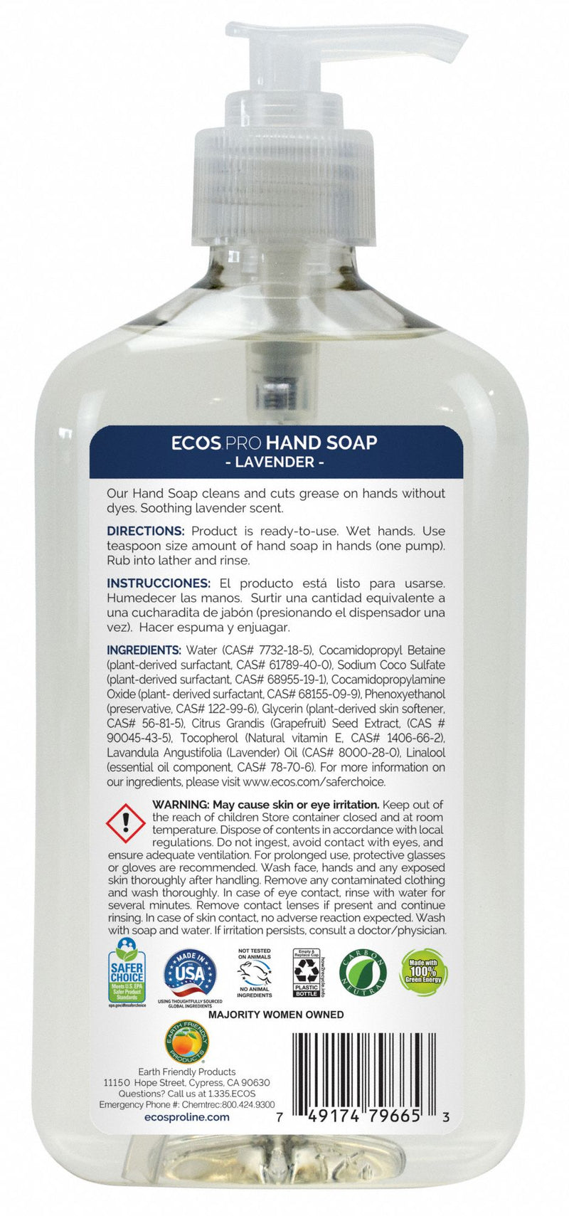 Ecos Pro Lavender, Liquid, Hand Soap, 17 oz, Pump Bottle, None - PL9665/6