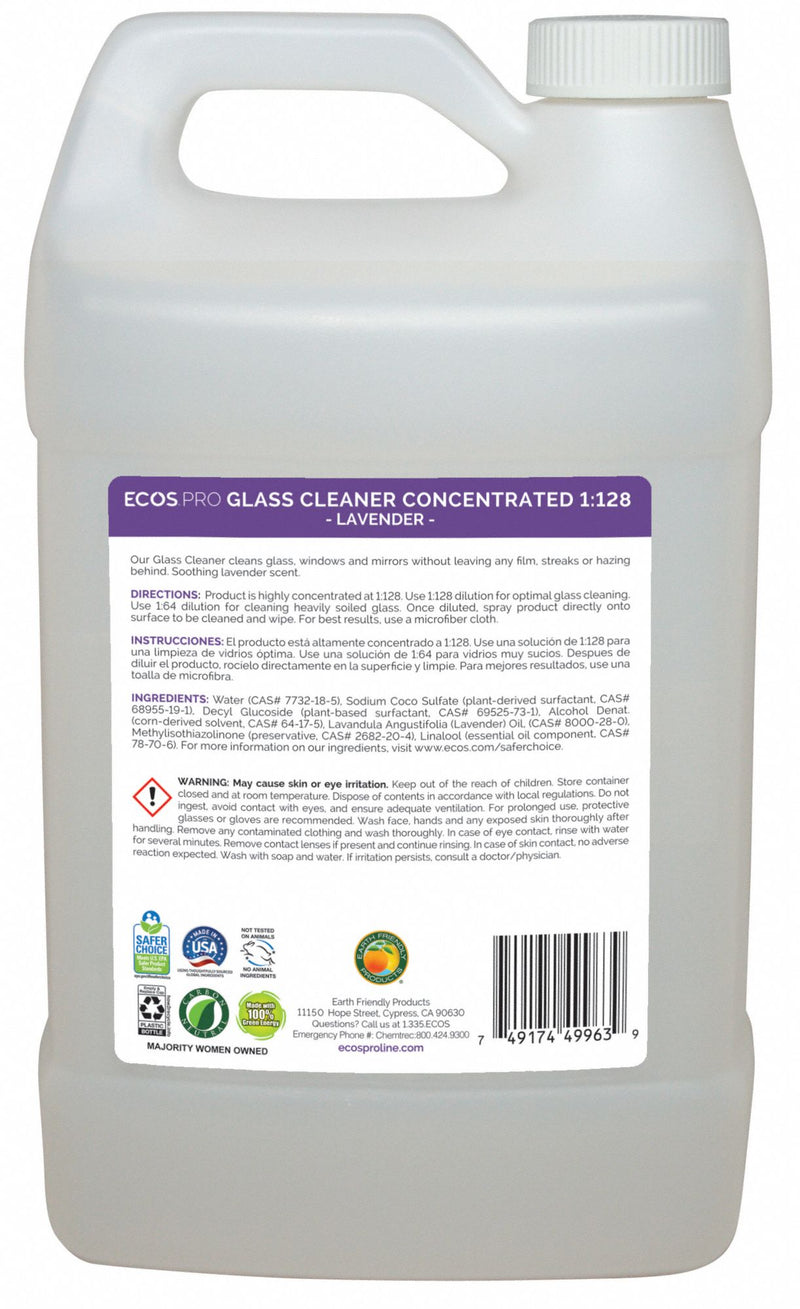 Ecos Pro Glass Cleaner, 1 gal Cleaner Container Size, Hard Nonporous Surfaces Chemicals For Use On - PL9963/04