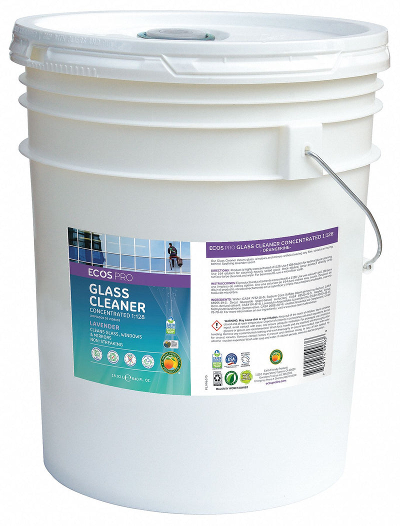 Ecos Pro Glass Cleaner, 5 gal Cleaner Container Size, Hard Nonporous Surfaces Chemicals For Use On - PL9963/05
