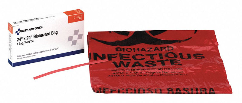 First Aid Only Biohazard Bags, 20 gal., Polyethylene, Red, Biohazard Symbol - 21-022