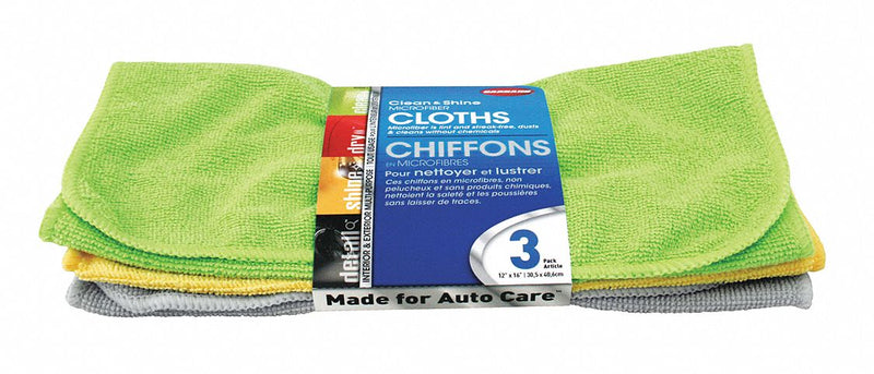Carrand Microfiber Cloth, Medium Duty, 12 in x 16 in, Assorted, PK 3 - 40061