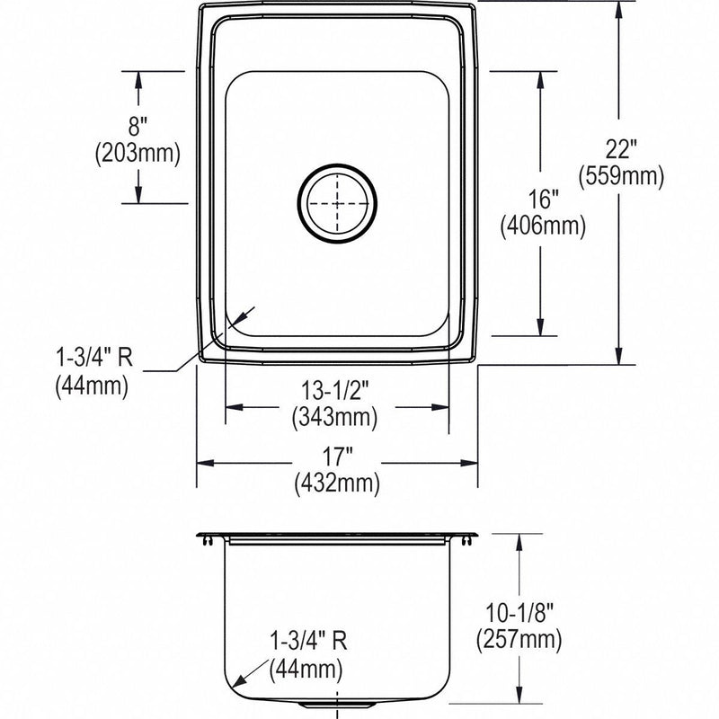 Elkay 17 in x 22 in x 10 1/8 in Drop-In Sink with Faucet Ledge with 13-1/2 in x 16 in Bowl Size - DLR1722103