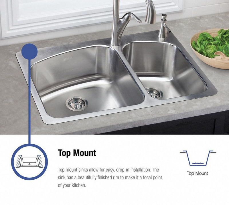 Elkay 25 in x 21 1/4 in x 5 3/8 in Drop-In Sink with Faucet Ledge with 21 in x 15-3/4 in Bowl Size - GE125213