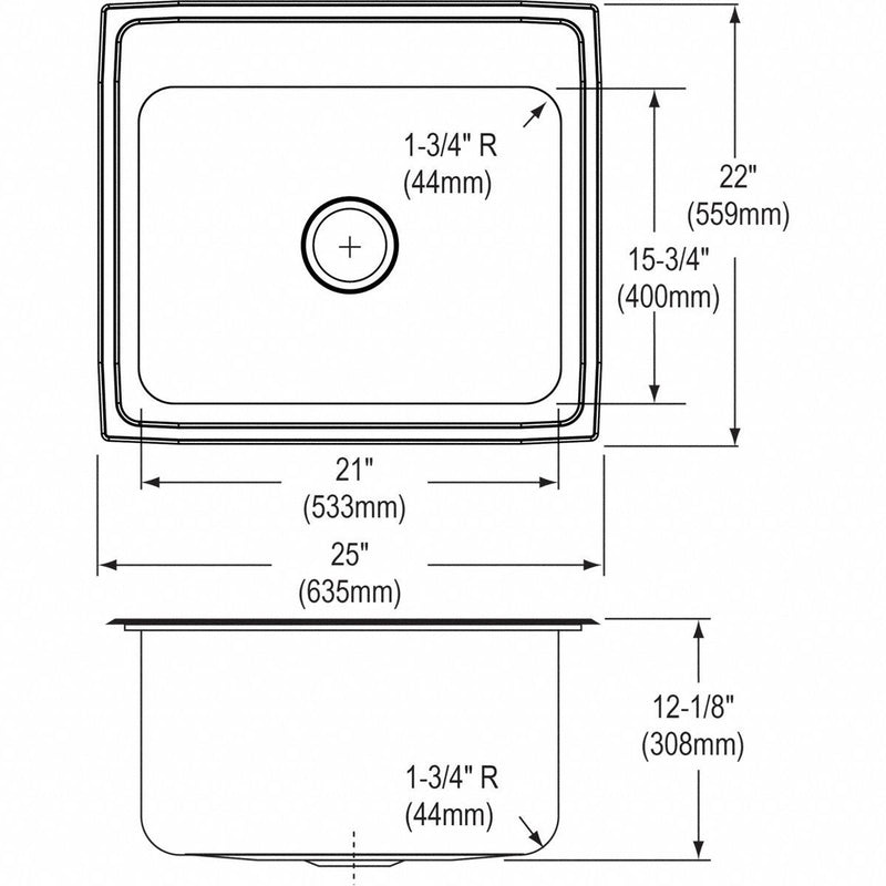 Elkay Elkay, Lustertone Classic Series, 21 in x 15 3/4 in, Stainless Steel, Single Bowl Drop-in Sink - DLR2522123