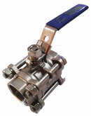 Top Brand Ball Valve, 316 Stainless Steel, Inline, 3-Piece, Pipe Size 3/8 in, Connection Type FNPT x FNPT - G-S3P1K-38