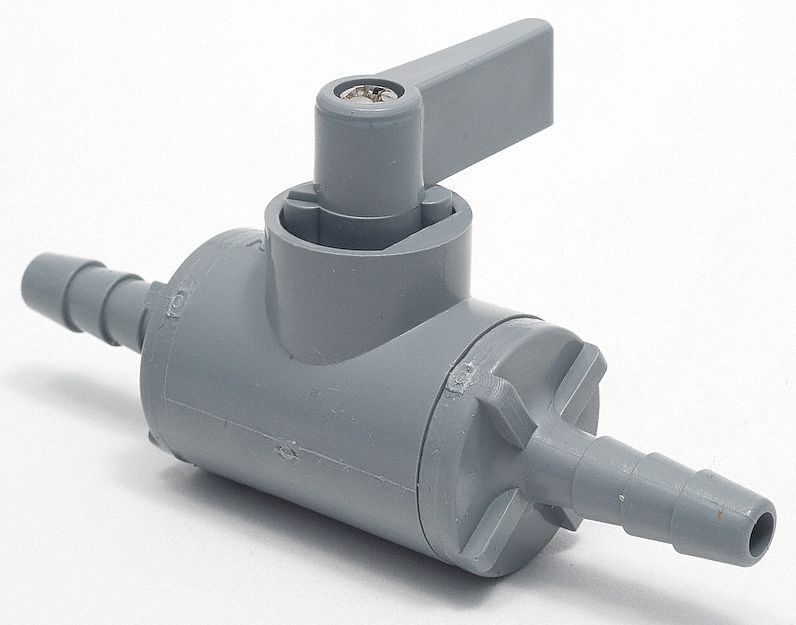 Top Brand Ball Valve, PVC, Inline, 1-Piece, Pipe Size 3/8 in, Connection Type Barb x Barb - 3997790