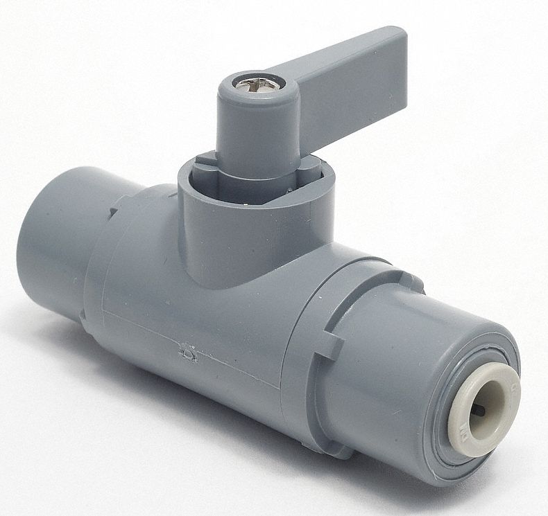 Top Brand Ball Valve, PVC, Inline, 1-Piece, Pipe Size 1/4 in, Tube Size 1/4 in, Connection Type Push - 7104590