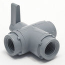 Top Brand Ball Valve, PVC, 3-Way, 1-Piece, Pipe Size 1/4 in, Connection Type FNPT x FNPT x FNPT - 6900190
