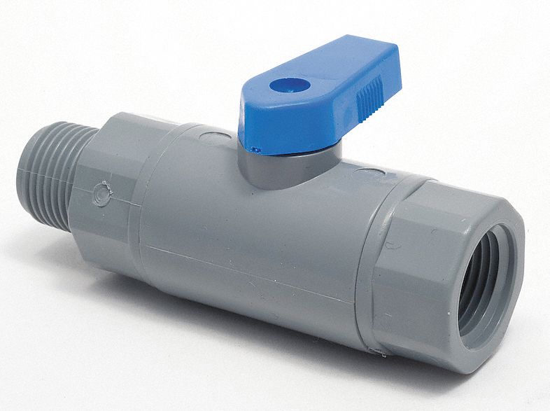 Top Brand Ball Valve, PVC, Inline, 1-Piece, Pipe Size 3/8 in, Connection Type FNPT x MNPT - PVC 638-6M6F-F