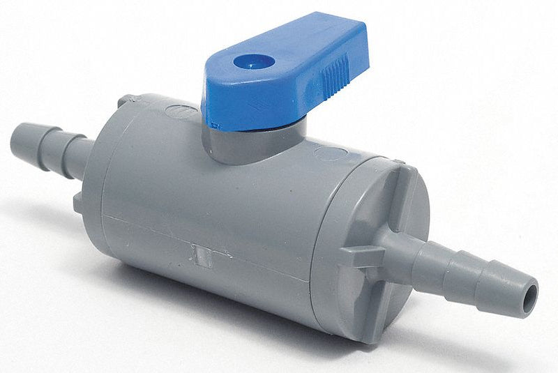 Top Brand Ball Valve, PVC, Inline, 1-Piece, Pipe Size 1/2 in, Connection Type Barb x Barb - PVC 638-8B8B-F