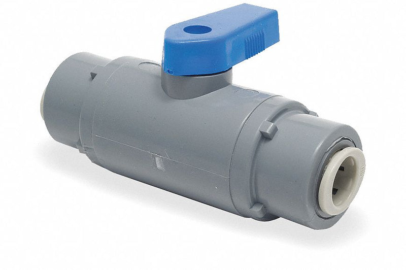 Top Brand Ball Valve, PVC, Inline, 1-Piece, Pipe Size 1/4 in, Tube Size 1/4 in, Connection Type Push - PVC 638-4SMC4SMC-F