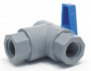 Top Brand Ball Valve, PVC, Angle, 1-Piece, Pipe Size 1/4 in, Connection Type FNPT x FNPT - PVC 657-4F4F-F