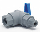 Top Brand Ball Valve, PVC, Angle, 1-Piece, Pipe Size 1/4 in, Connection Type FNPT x MNPT - 6570690