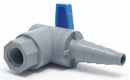 Top Brand Ball Valve, PVC, Angle, 1-Piece, Pipe Size 3/8 in, Connection Type FNPT x Barb - PVC 657-6FTB-F