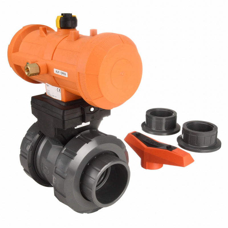 Georg Fischer 3/4 in Spring Return - Fail Close Pneumatic Actuated Ball Valve, 2-Piece - 199233064