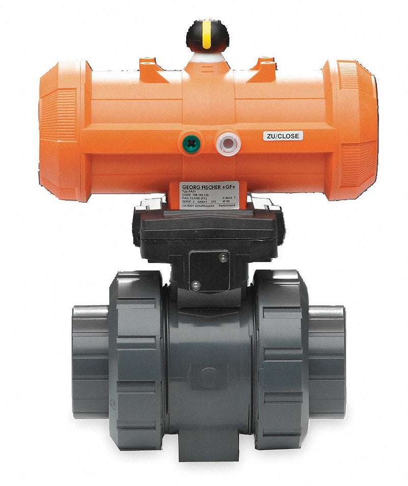 Georg Fischer 3/4 in Spring Return - Fail Close Pneumatic Actuated Ball Valve, 2-Piece - 199233064