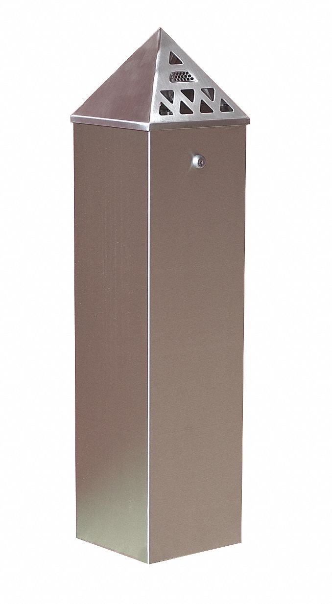 Ex-Cell Kaiser 1 3/4 gal Cigarette Receptacle, 33 in Height, 8 in Base Dia., Metal, Silver - TBH01