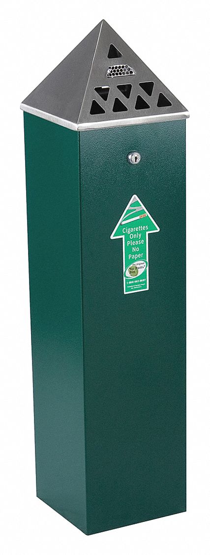 Ex-Cell Kaiser 1 3/4 gal Cigarette Receptacle, 33 in Height, 8 in Base Dia., Metal, Green - TBH03