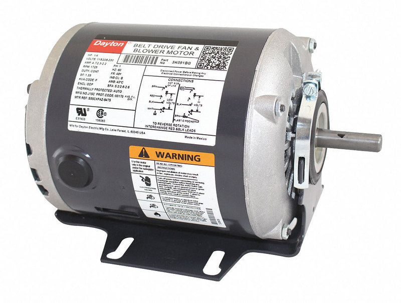 Dayton 1/4 HP Belt Drive Motor, Split-Phase, 1725 Nameplate RPM, 115/208-230 Voltage, Frame 48 - 3K091