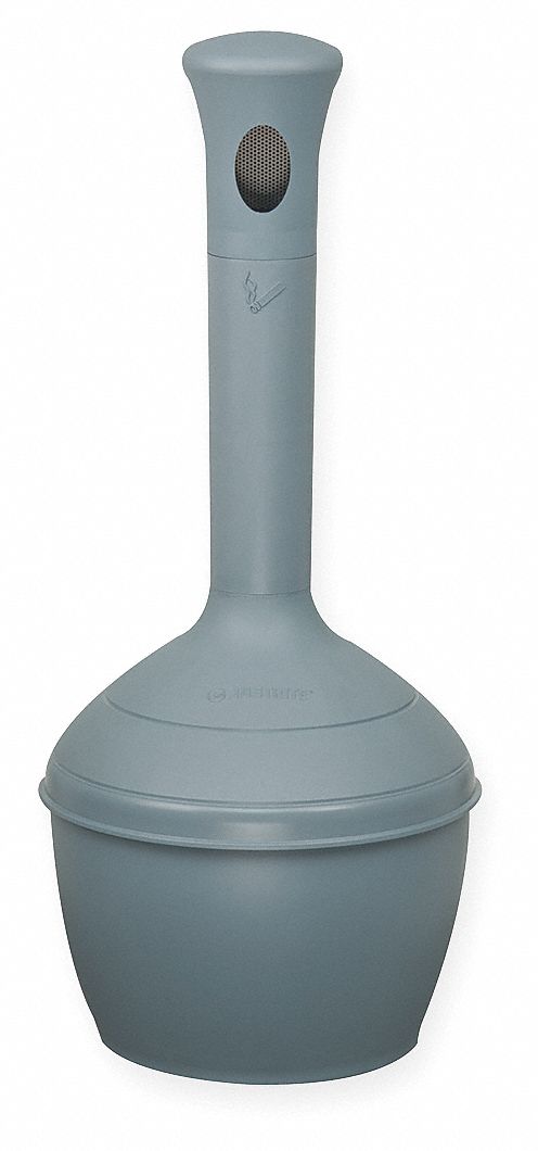 Justrite 4 gal Cigarette Receptacle, 38 in Height, 12 in Base Dia., Plastic, Gray - 268501