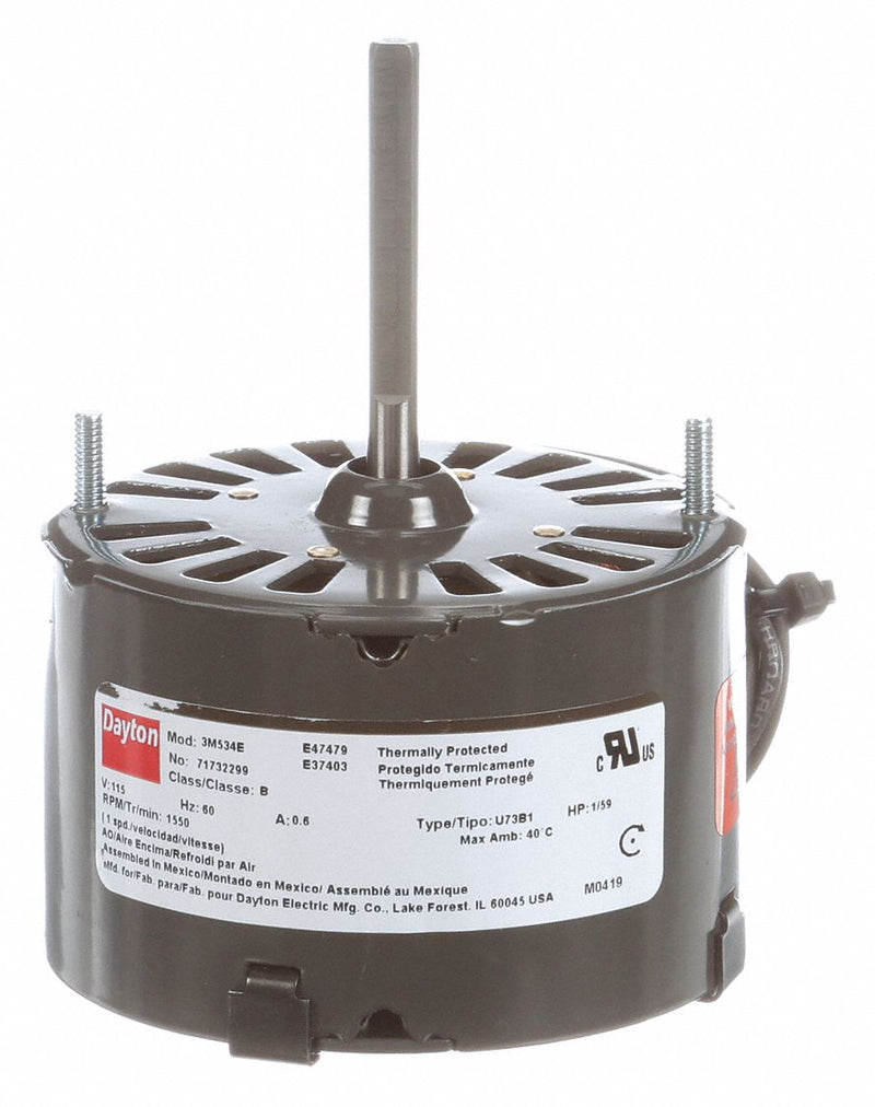 Dayton 1/100 HP, HVAC Motor, Shaded Pole, 1550 Nameplate RPM, 115 Voltage, Frame 3.3 - 71732299M