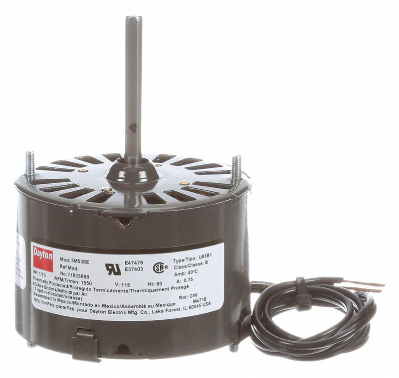 Dayton 1/70 HP, HVAC Motor, Shaded Pole, 1550 Nameplate RPM, 115 Voltage, Frame 3.3 - 71633688M