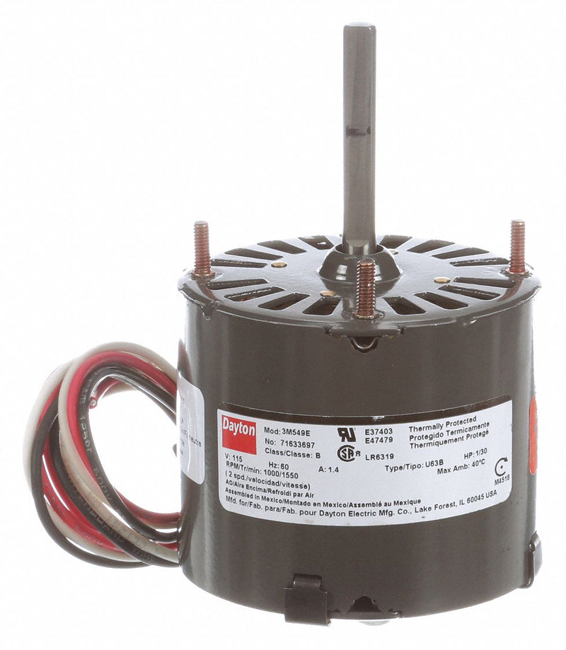 Dayton 1/30 HP, HVAC Motor, Shaded Pole, 1550 Nameplate RPM, 115 Voltage, Frame 3.3 - 71633697M