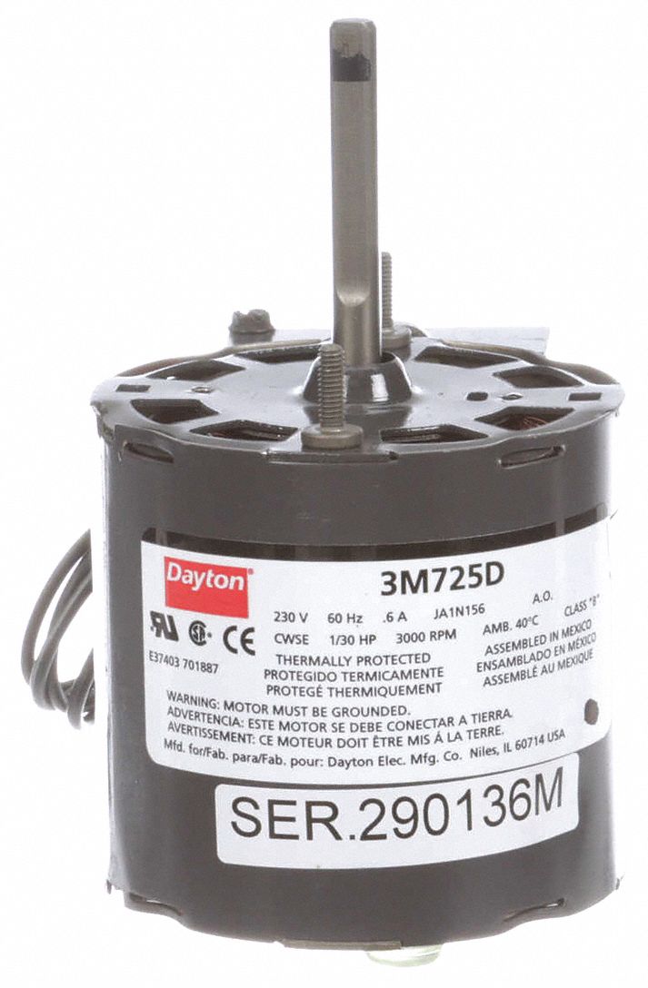 Dayton 1/30 HP, HVAC Motor, Shaded Pole, 3000 Nameplate RPM, 230 Voltage, Frame 3.3 - 71214610M