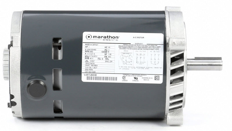 Marathon Motors 1 HP, General Purpose Motor, 3-Phase, 3450 Nameplate RPM, 230/460 Voltage, 56C Frame - 5K38PN47