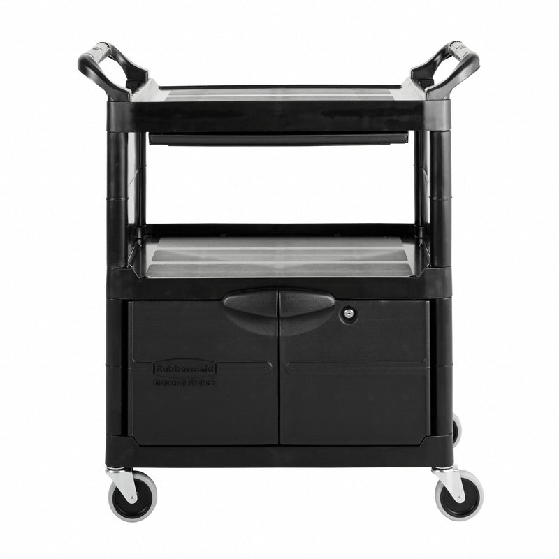 Rubbermaid Enclosed Service Cart, 200 lb. Load Capacity, HDPE, Black, Thermoplastic Rubber Caster Material - FG345700BLA