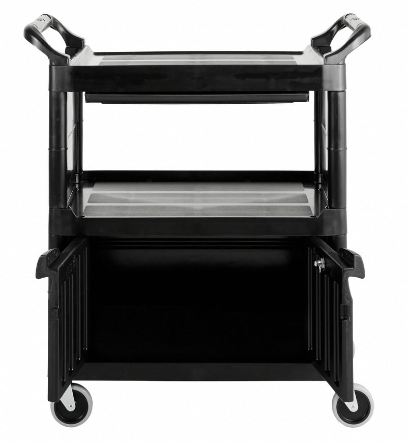 Rubbermaid Enclosed Service Cart, 200 lb. Load Capacity, HDPE, Black, Thermoplastic Rubber Caster Material - FG345700BLA