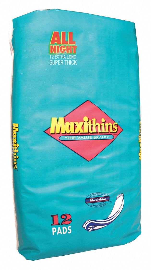 Hospeco All Night OB Maxi Pads, 12 in Length, 2 1/2 in Width, PK 288 - 40063