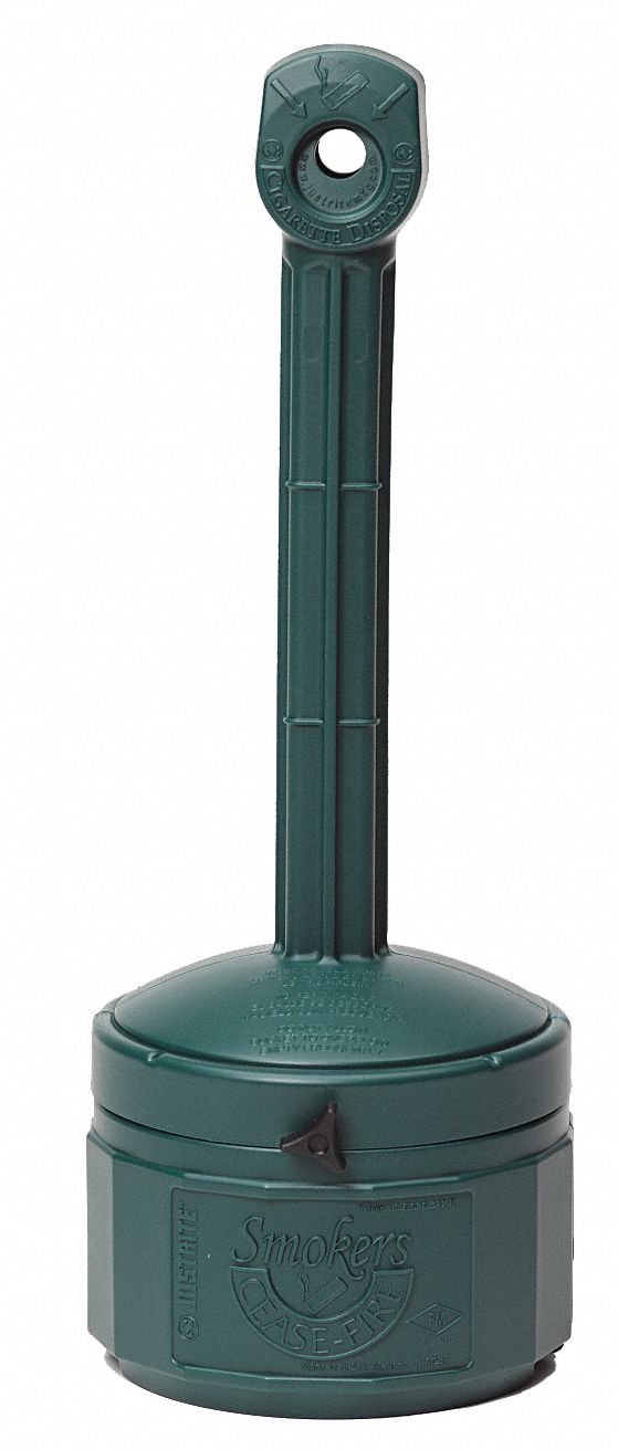 Justrite 1 gal Cigarette Receptacle, 30 in Height, 11 in Base Dia., Plastic, Green - 26806G