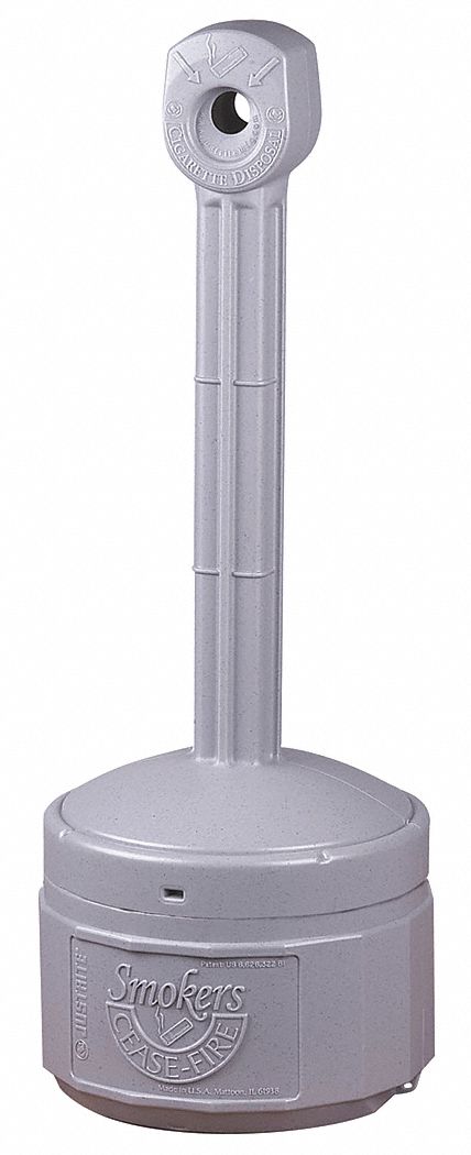 Justrite 1 gal Cigarette Receptacle, 30 in Height, 11 in Base Dia., Plastic, Pewter - 26806