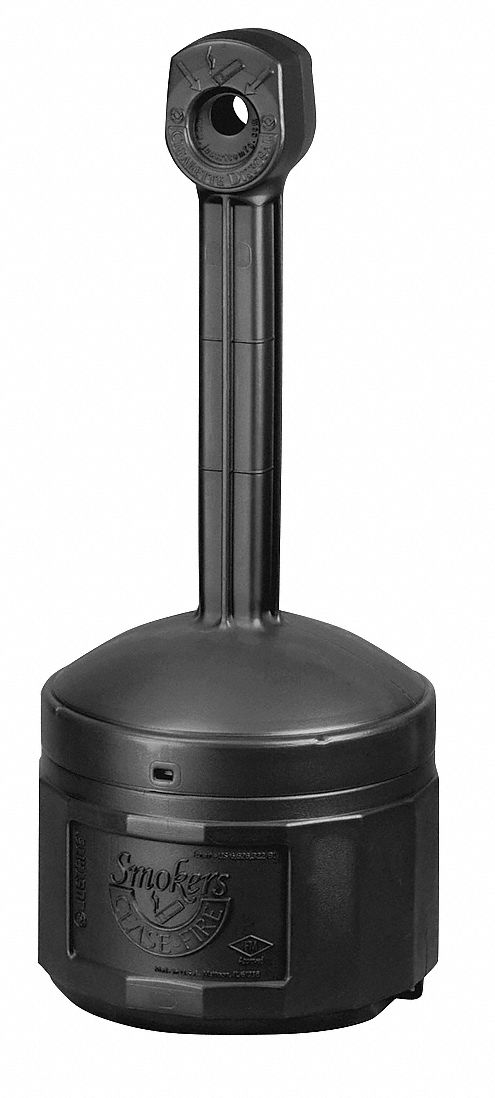 Justrite 4 gal Cigarette Receptacle, 38 1/2 in Height, 16 1/2 in Base Dia., Plastic, Black - 26800D