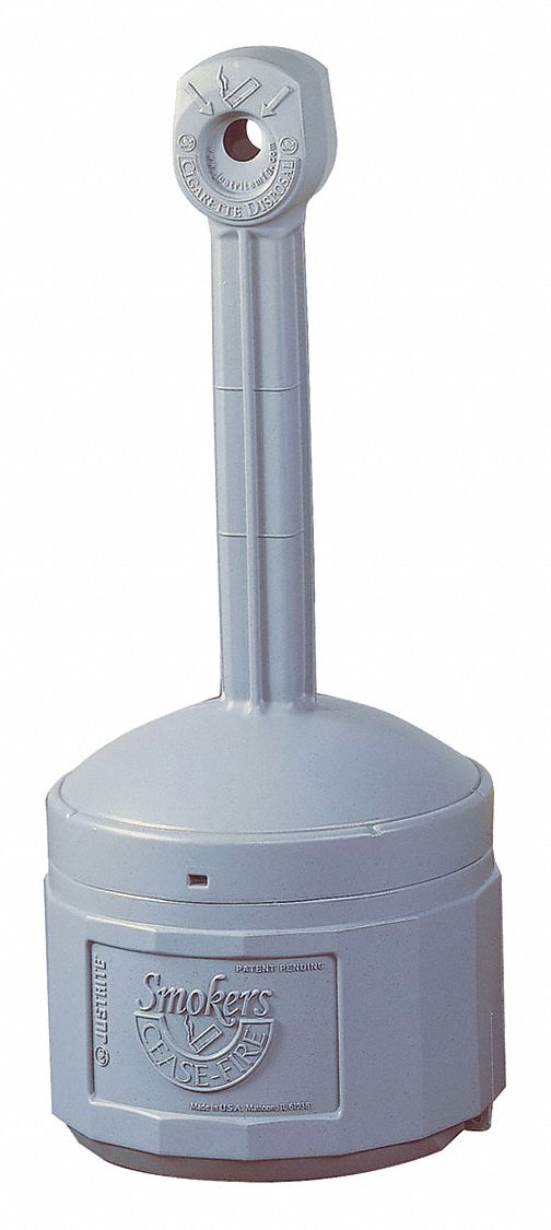 Justrite 4 gal Cigarette Receptacle, 38 1/2 in Height, 16 1/2 in Base Dia., Plastic, Pewter - 26800