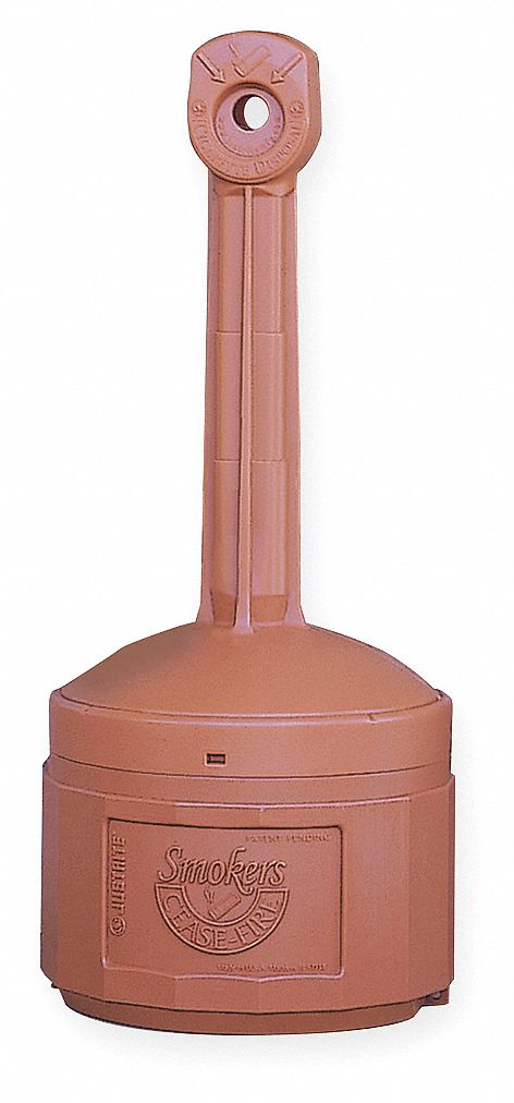 Justrite 4 gal Cigarette Receptacle, 38 1/2 in Height, 16 1/2 in Base Dia., Plastic, Terra Cotta - 26800T