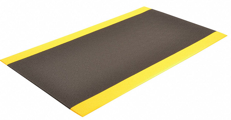 Notrax Static Dissipative Mat, 60 ft L, 4 ft W, 3/8 in Thick, Black with Yellow Border - 825R0048BY