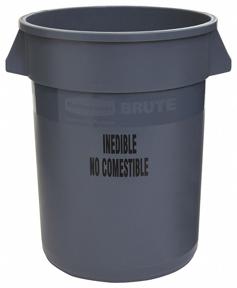 Rubbermaid 32 gal Round Trash Can, Plastic, Gray - FG263256GRAY