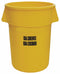 Rubbermaid 44 gal Round Trash Can, Plastic, Yellow - FG264346YEL