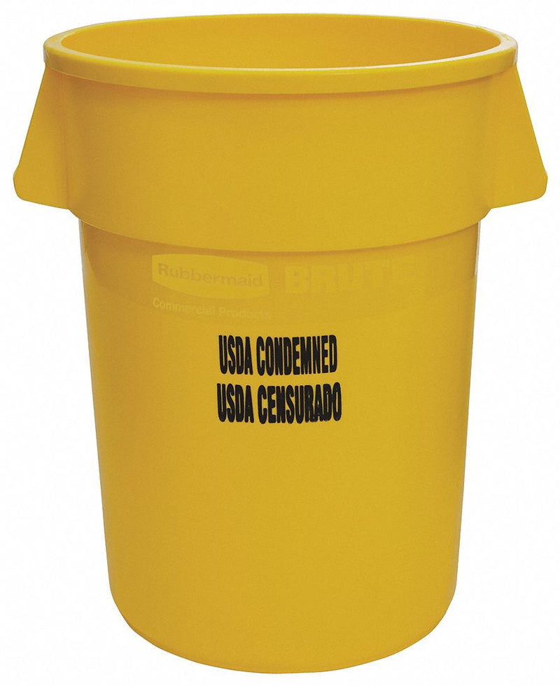 Rubbermaid 44 gal Round Trash Can, Plastic, Yellow - FG264346YEL