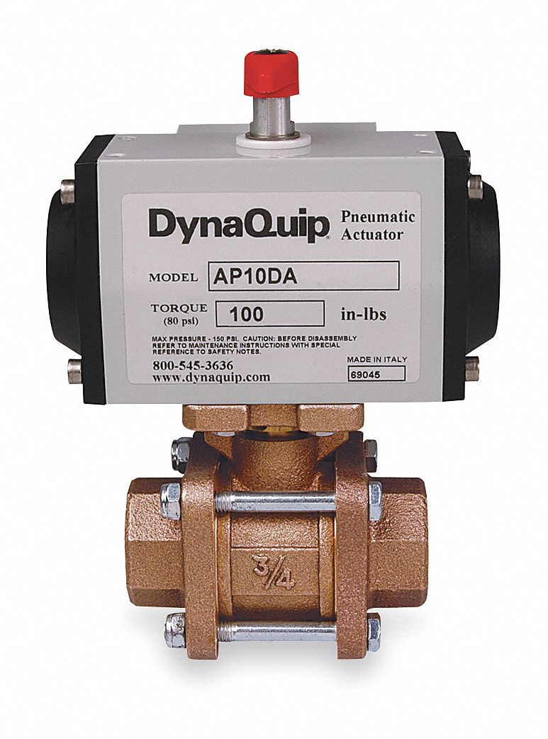 Dynaquip 1/2 in Spring Return - Fail Close Pneumatic Actuated Ball Valve, 3-Piece - PVA63AMSR05210A