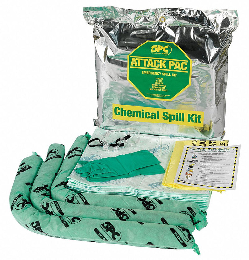 Brady Spill Kit/Station, Bag, Chemical, Hazmat, 7 gal - SKH-ATKGRNG