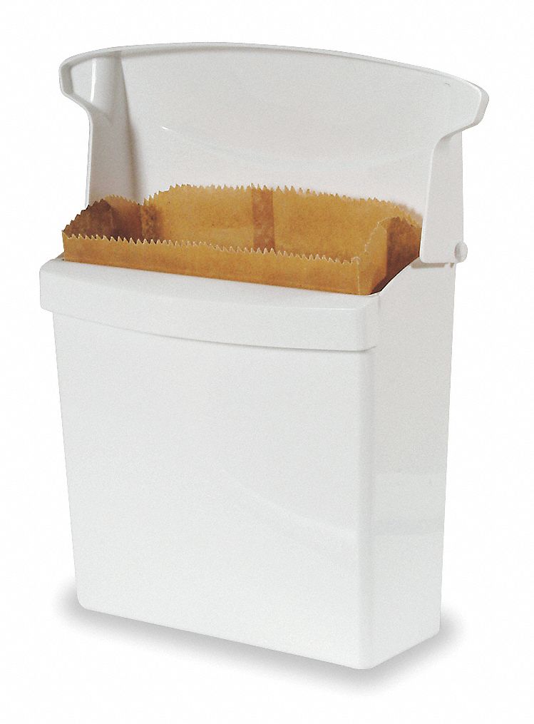 Rubbermaid Sanitary Napkin Receptacle, Wall-Mounted, 12 1/2 in Height, Plastic, White - FG614000WHT